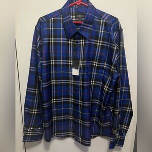 Omega Italy Blue Plaid Button Shirt Size XL New With Tags
